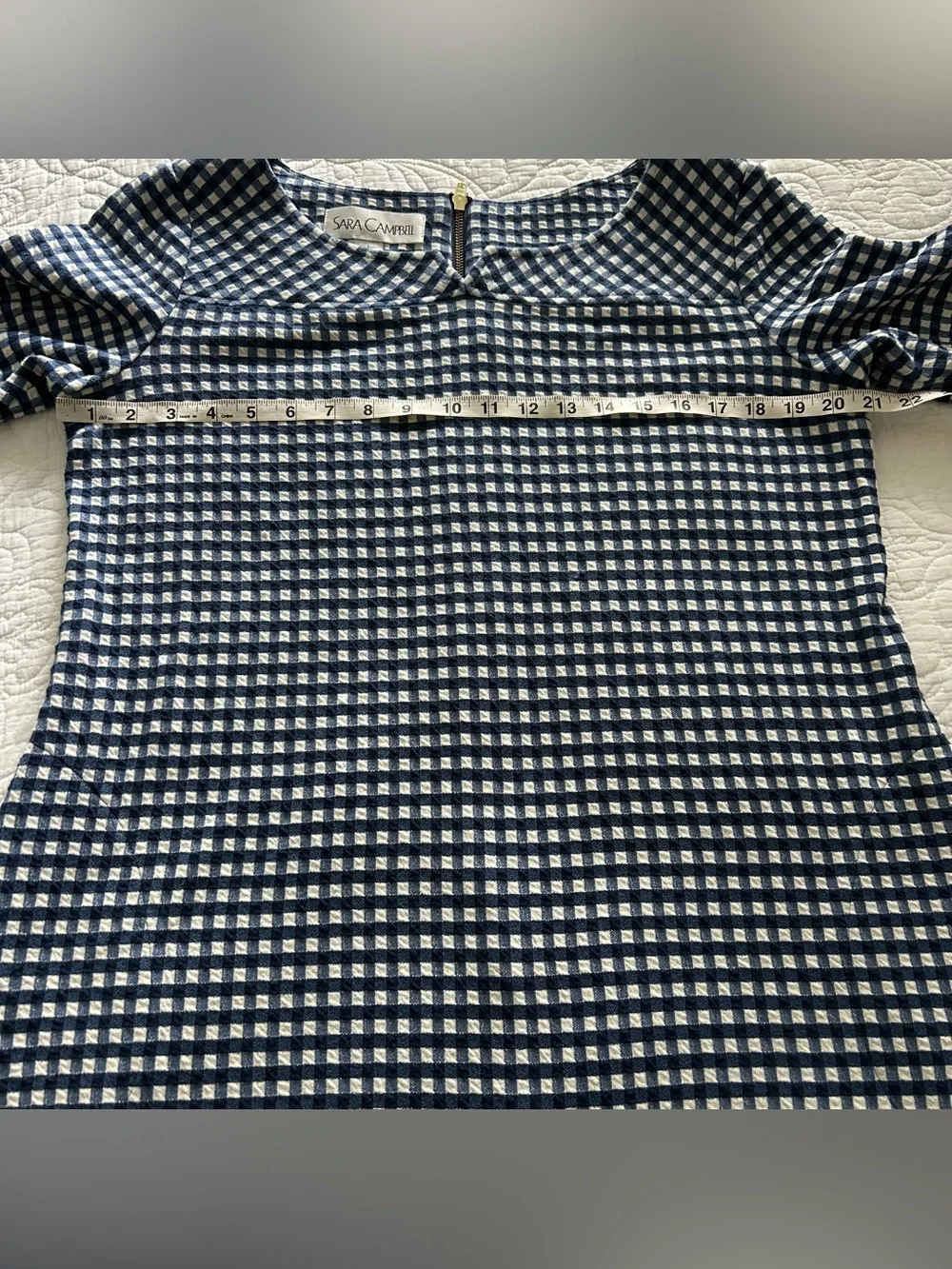 Sara Campbell Blue White Gingham Check Shift Dress Womens Size L Preppy Classic
